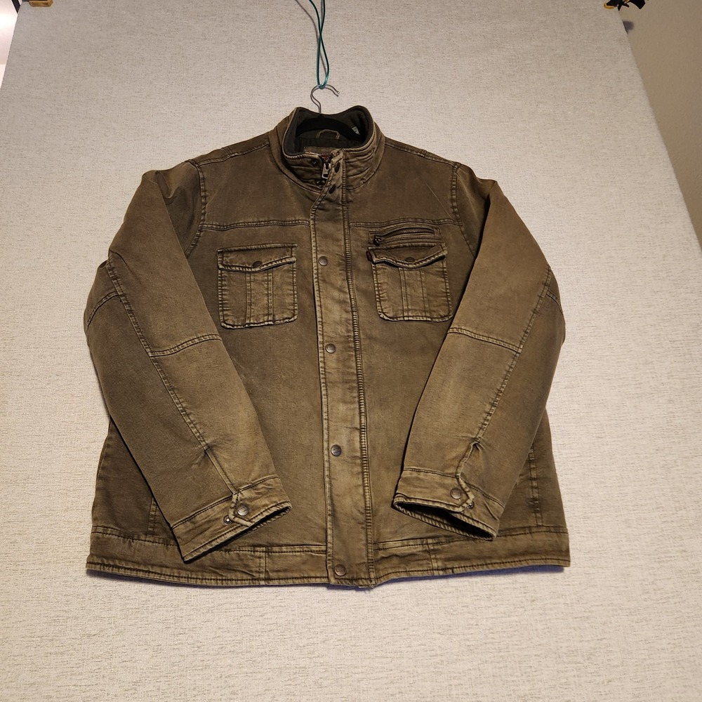 Levis Field Jacket Mens XL Olive Green Quilted Lined Military Coat LM9CC046